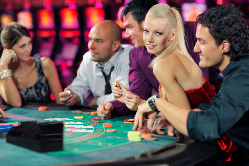 boys and girls playing poker, black jack in casino